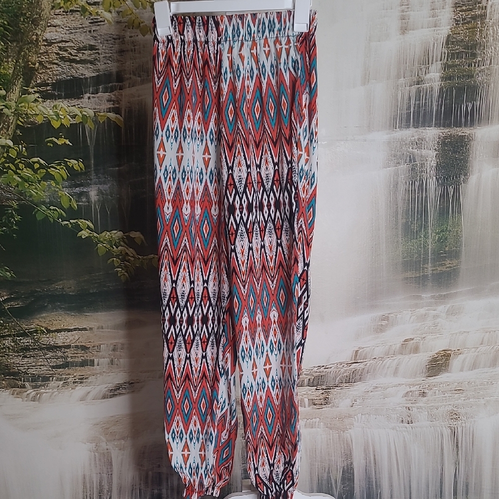 Ambiance Apparel Womens Small vibrant colorful lightweight Boho pants